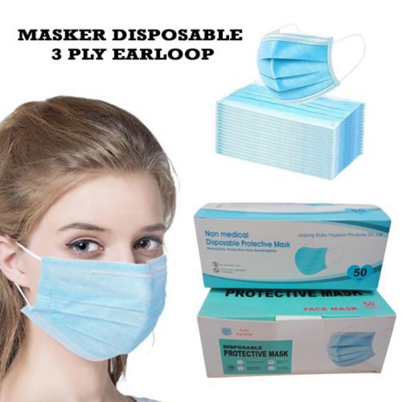 Masker 3 Ply TANPA BOX isi 50 Pcs Medis Masker Bedah Masker Mulut / Masker Wajah / Masker Anti Virus — foto 3