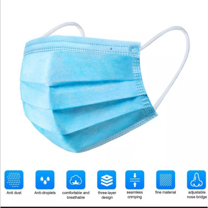 Masker 3 Ply TANPA BOX isi 50 Pcs Medis Masker Bedah Masker Mulut / Masker Wajah / Masker Anti Virus — foto 4