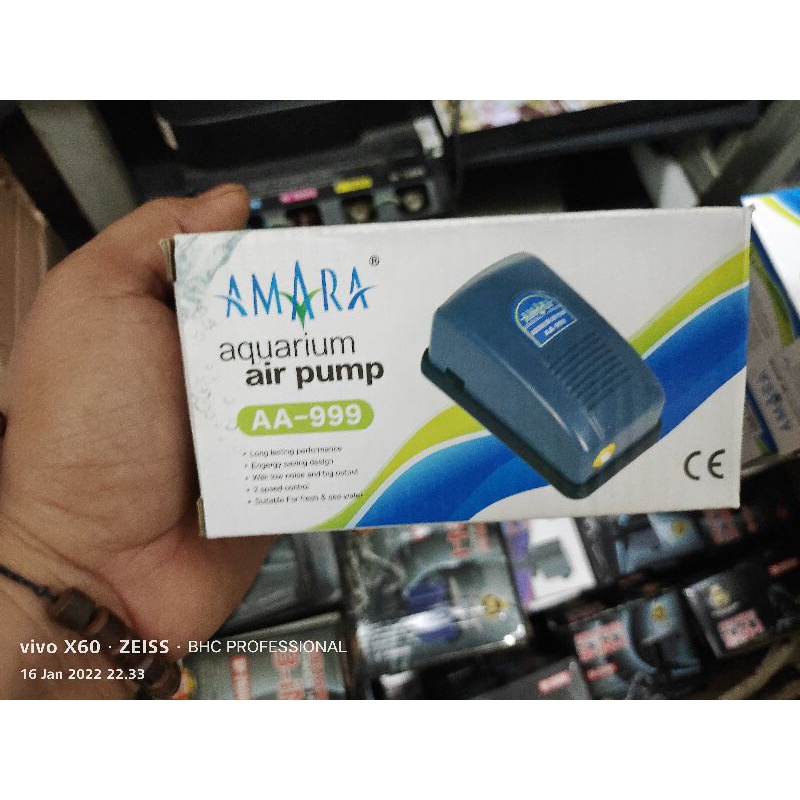 Pompa Aerator Airpump Amara 1 Lubang AA-999 Pompa Gelembung Akuarium Aquascape Air Rator — foto 2