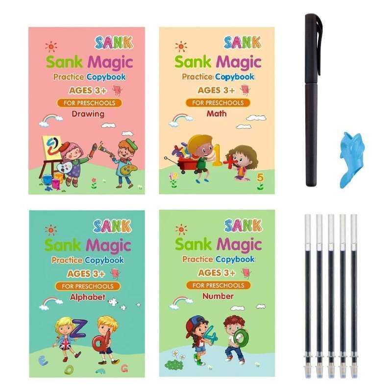 Sank Magic Book Alfabet 1 Set isi 4 Buku Pulpen Refill Buku Latihan Belajar Menulis TK PAUD ORIGINAL — foto 2