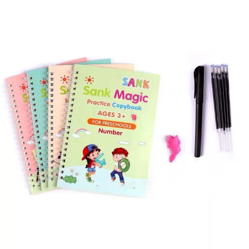 Sank Magic Book Alfabet 1 Set isi 4 Buku Pulpen Refill Buku Latihan Belajar Menulis TK PAUD ORIGINAL — foto 3