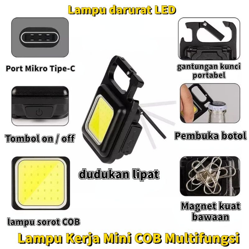 Led Senter Mini BAHAN BESI BUKAN PLASTIK Lampu Berkemah di Luar Ruangan Mini COB Lampu Kerja Perbaikan Lampu Pembuka Botol / Lampu cukur Gunting Rambut Saat Mati Listrik / Lampu Portable / Senter Ajaib Serbaguna — foto 2