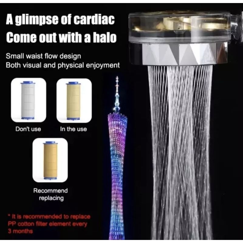 Turbo Fun Shower Head Water Saving Hight Pressure Rainfall Propeller ABS JET / Sower Kamar Mandi Jet Pump — foto 3
