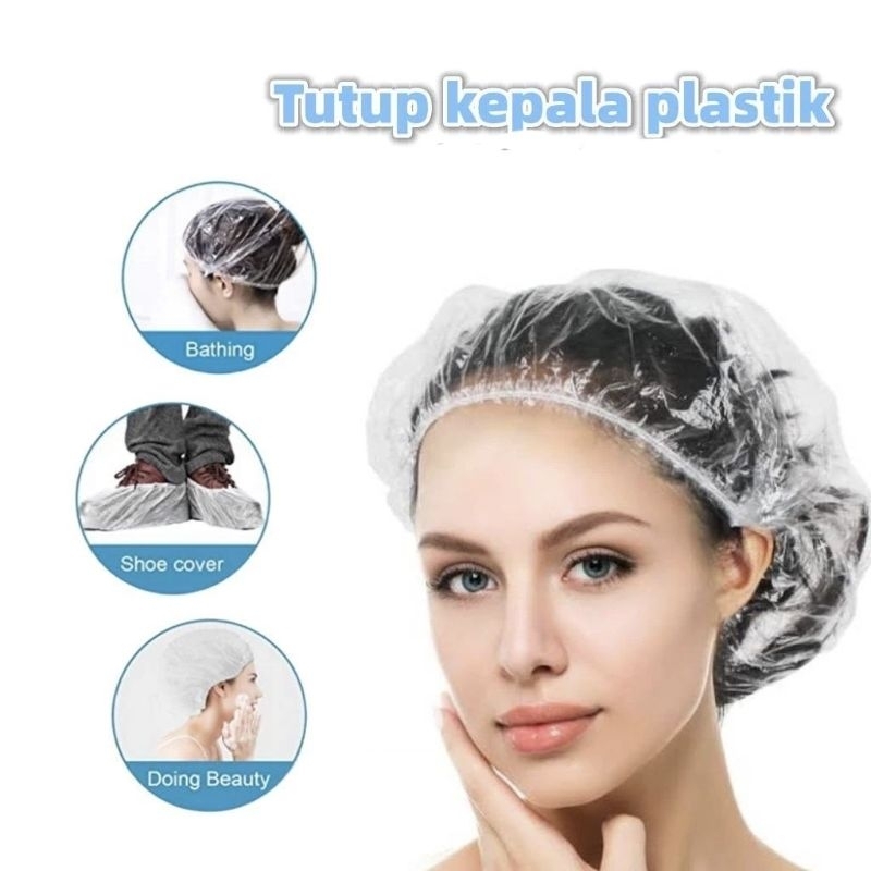 Showercap Plastik Isi 50 Pcs Penutup Kepala Untuk Hair Coloring Creambath Hairmask Salon Barber Pangkas Rambut Tahan air — foto 3