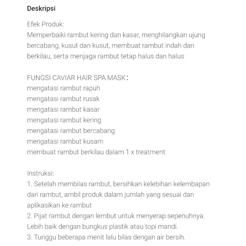 Caviar Hair Masker Smooting 500gr Original Mask Rambut Asli Pelurus Rambut Tampa Catok — foto 6