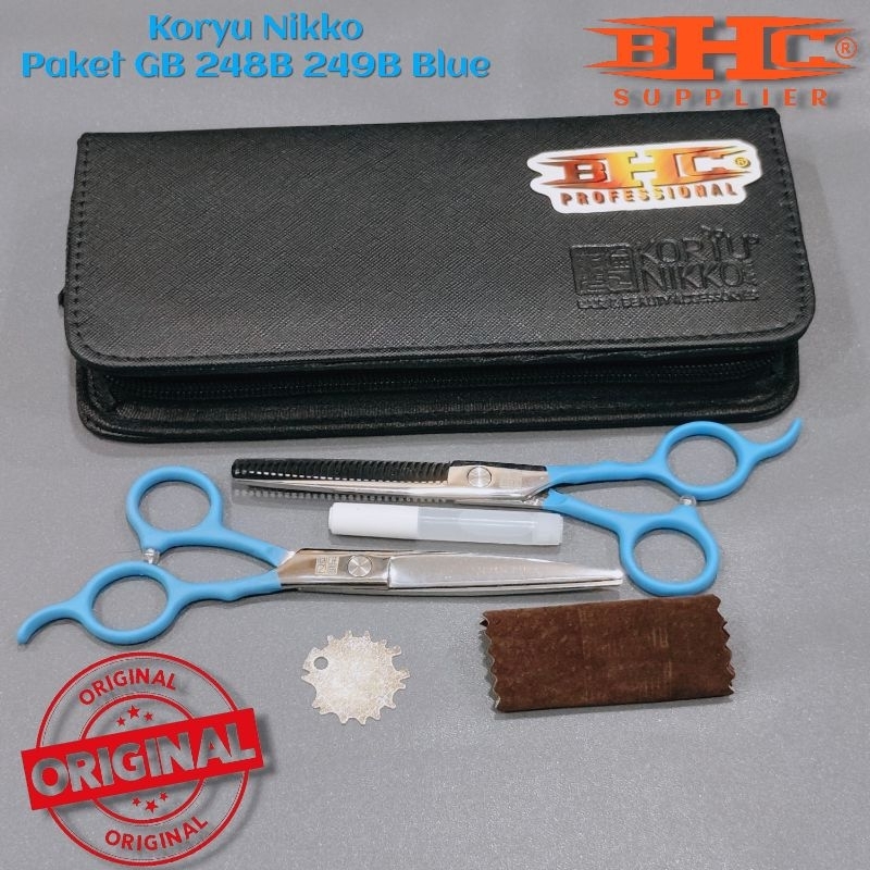 Koryu Nikko Scissors - Paket Gunting GB 248B 249B Blue  Polos - Hitam Sasak Potong Rambut Gunting Potong Sasak — foto 2