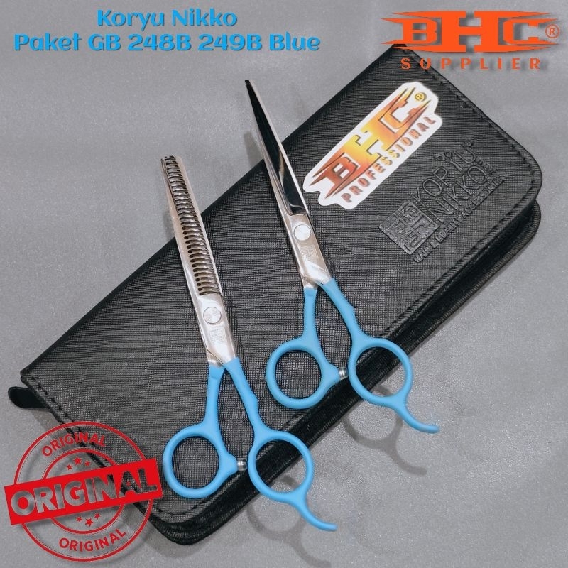 Koryu Nikko Scissors - Paket Gunting GB 248B 249B Blue  Polos - Hitam Sasak Potong Rambut Gunting Potong Sasak — foto 3