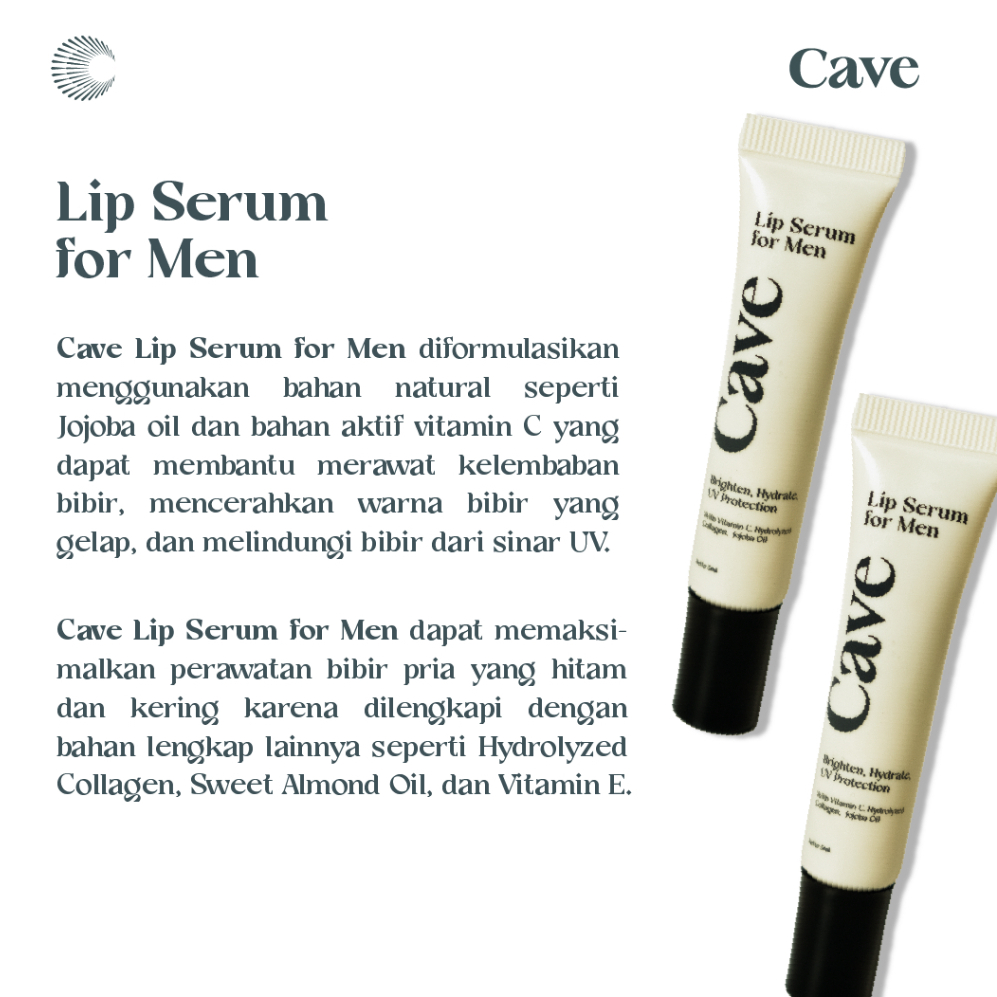 Cave Lif Serum For Men 7ml serum bibir khusus pria yang membantu mencerahkan, melembapkan, dan melindungi dari sinar UV, dengan kandungan Vitamin C hydrolyzed collagen, dan jojoba oil — foto 2