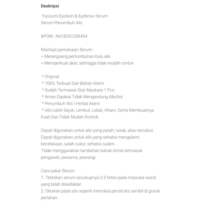 Yurizumi Eyelash Eyebrow Serum Bulu Mata dan Alis Menebalkan Menumbuhan Cepat Dengan Oilash — foto 2
