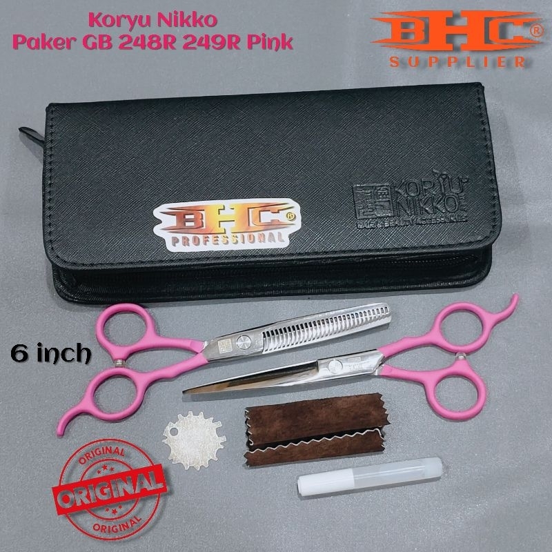 Koryu Nikko Scissors - Paket Gunting GB 248R 249R Pink - Hitam Sasak Potong Rambut Gunting Potong Sasak — foto 3