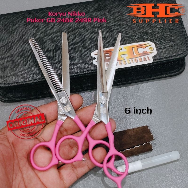 Koryu Nikko Scissors - Paket Gunting GB 248R 249R Pink - Hitam Sasak Potong Rambut Gunting Potong Sasak — foto 4