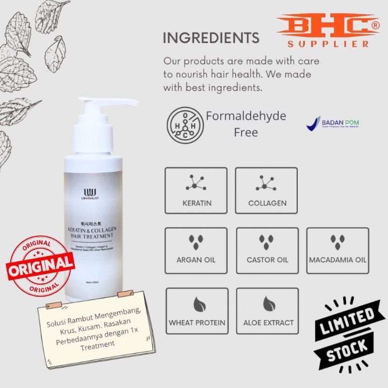 Obat Keratin URWISHLIST Keratin Collagen Hair Treatment Pelurusan Rambut Yang Natural Dan Berkilau Perawatan Rambut Pelurus Rambut Pria Wanita — foto 6
