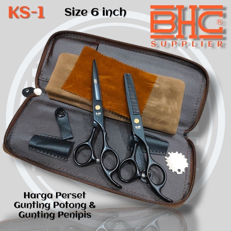 KS-1 Gunting Rambut Kasho KAI Gunting Potong Gunting Penipis Satu Set 6 Inch Barber Salon Pangkas Rambut Sasak Zigzag Zikzak Sisir Aksesoris — foto 5