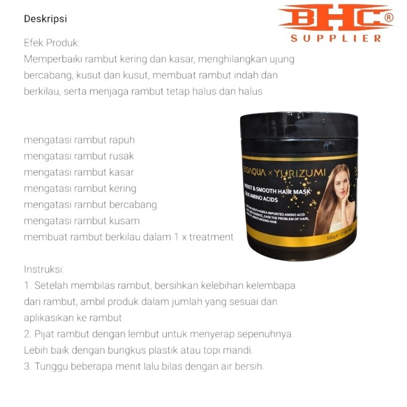 Yurizumi x Bioaqua Hair Mask Masker Rambut 500gr Original Keratin Smooth Pelurus Rambut Kusut — foto 2