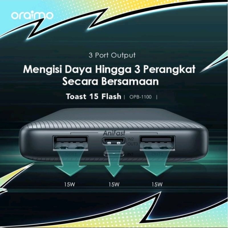 Oraimo Powerbank x MPL Mobile Legends Toast 15 Flash Real Capacity 10000mAh OPB-1100 Triple Output 5V 3A Micro USB Type-C Fast Charging Quick Charge — foto 8