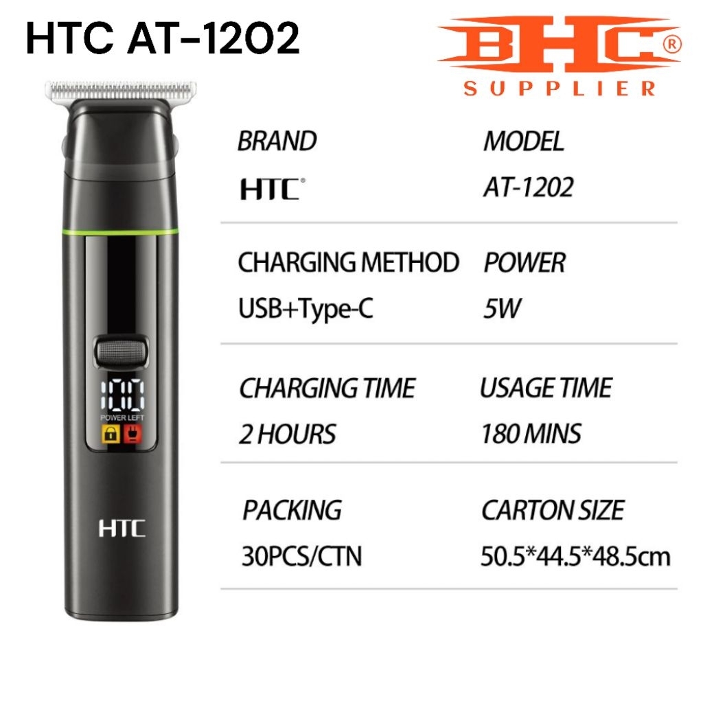 HTC AT-1202 Alat Cukur Rambut & Jenggot 3 in 1 Trimmer Shaver Nose Hair Clipper Rechargeable — foto 3