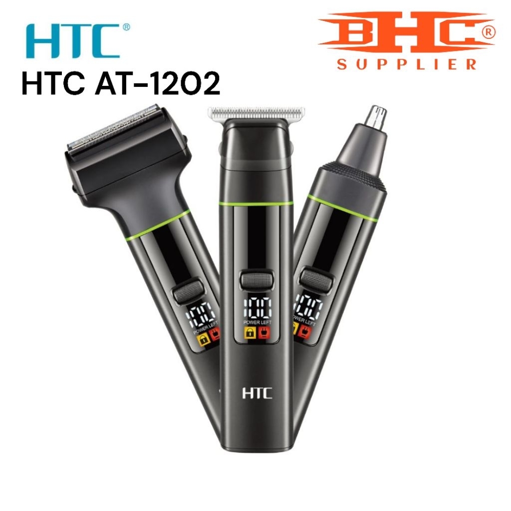 HTC AT-1202 Alat Cukur Rambut & Jenggot 3 in 1 Trimmer Shaver Nose Hair Clipper Rechargeable — foto 5