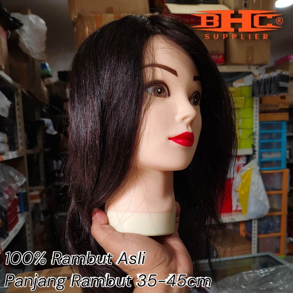 Hair Manekin Rambut Patung 100% Asli Atau Sintetis Bisa Untuk Potong Catok Curly Lurus Keriting Hair Coloring Pewarnaan Rambut Dll — foto 2