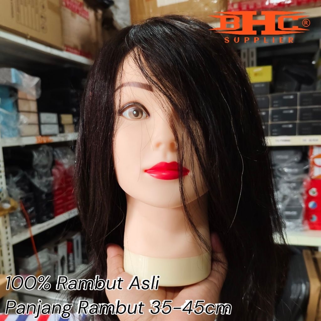 Hair Manekin Rambut Patung 100% Asli Atau Sintetis Bisa Untuk Potong Catok Curly Lurus Keriting Hair Coloring Pewarnaan Rambut Dll — foto 3