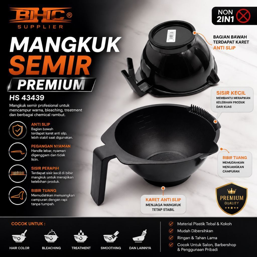Mangkuk Semir Rambut Premium HS 43439 Anti Slip Mangkok Cat Rambut Profesional Hair Coloring Bowl Wadah Mixing Pewarna Bleaching Smoothing Treatment Kuas Sisir Perapih Hair Dye Bowl Peralatan Salon Barbershop Hairstylist — foto 3