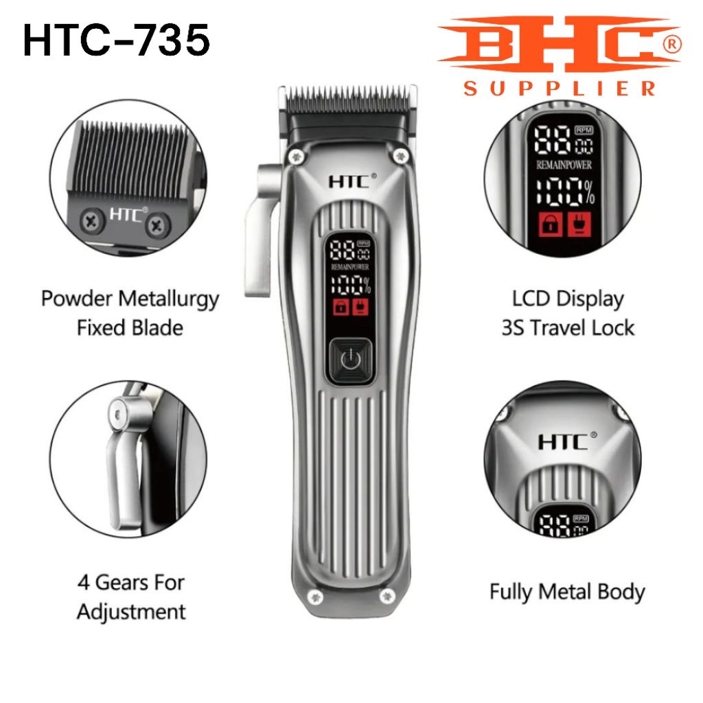 HTC AT-735 Mesin Cukur Rambut & Jenggot Profesional Hair Clipper Trimmer Rechargeable LED Display