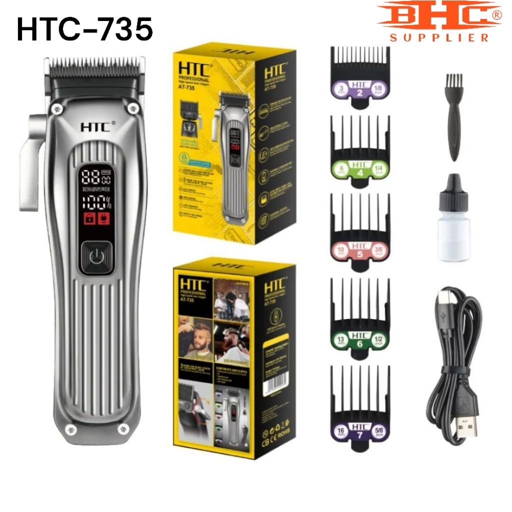 HTC AT-735 Mesin Cukur Rambut & Jenggot Profesional Hair Clipper Trimmer Rechargeable LED Display — foto 3