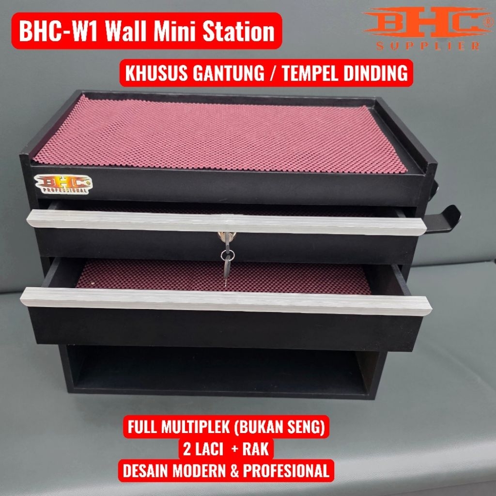 BHC M1 Wall Mini Station Meja Barber Tempel Dinding Multiplek Premium Bukan Seng Rak Barber Wall Mounted Salon Minimalis Hemat Tempat Hairdryer Holder Meja Cukur Barbershop Modern Kuat Awet Anti Air Anti Gores