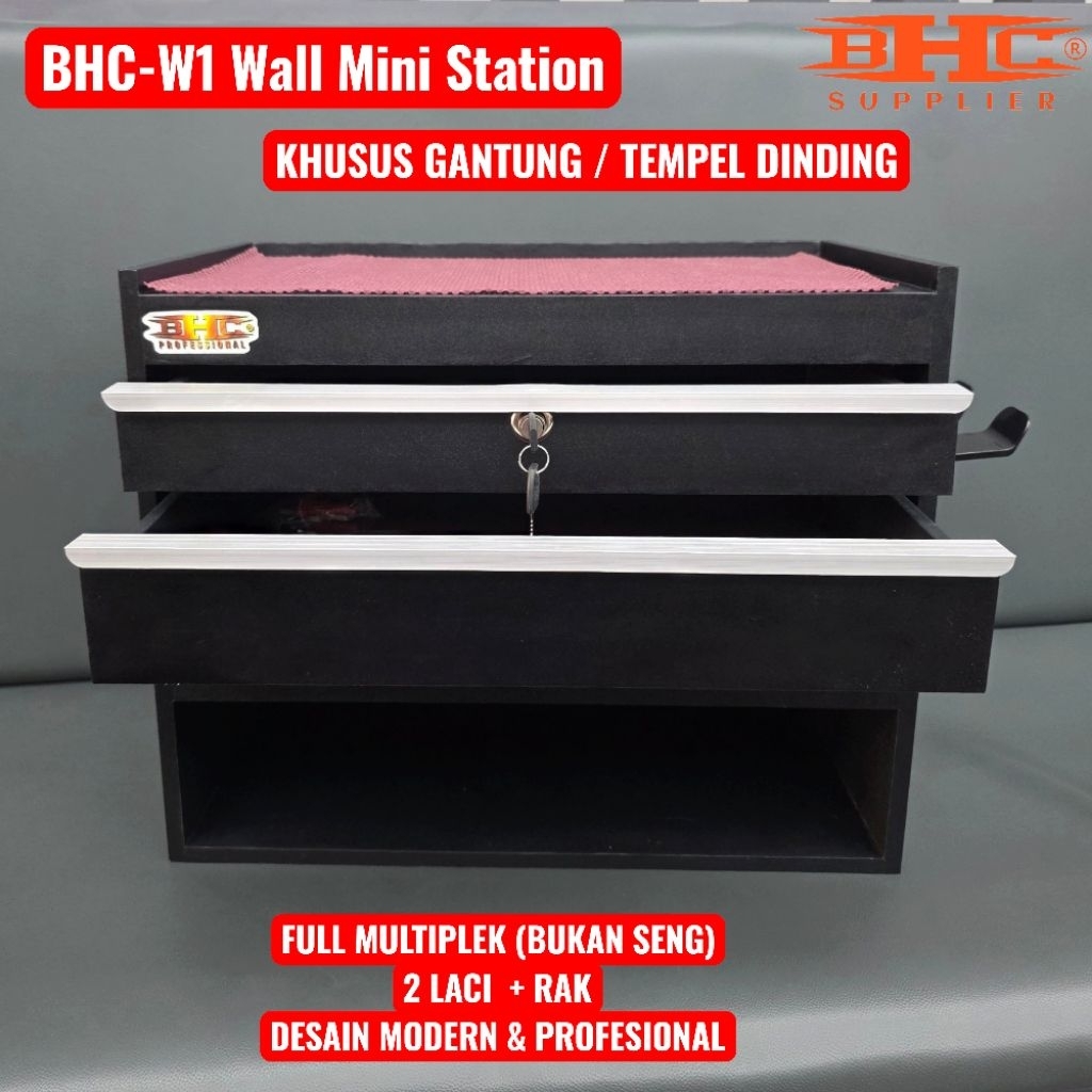 BHC M1 Wall Mini Station Meja Barber Tempel Dinding Multiplek Premium Bukan Seng Rak Barber Wall Mounted Salon Minimalis Hemat Tempat Hairdryer Holder Meja Cukur Barbershop Modern Kuat Awet Anti Air Anti Gores — foto 2