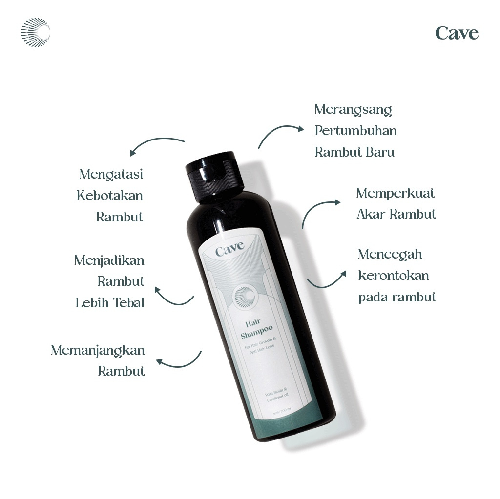 Cave Hair Shampoo adalah shampo yang membersihkan sekaligus menutrisi rambut dengan kandungan biotin dan minyak kemiri ( candlenut oil ) untik membantu mengatasi kerontokan — foto 2