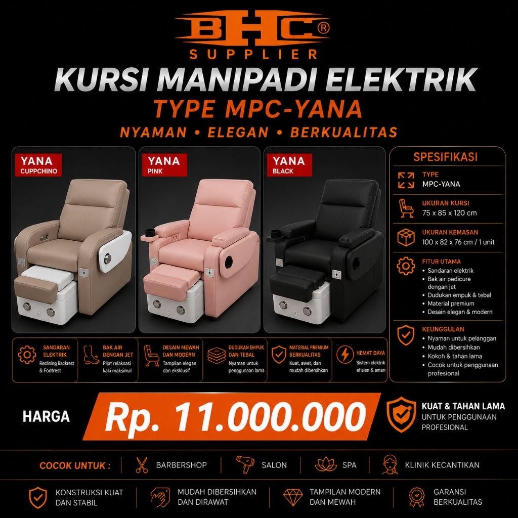 Kursi Manipadi Elektrik MPC YANA Pedicure Chair Salon Spa Nail Salon Kursi Pedicure Premium Bak Air Jet Sandaran Elektrik Reclining Chair Kursi Spa Mewah BHC Supplier