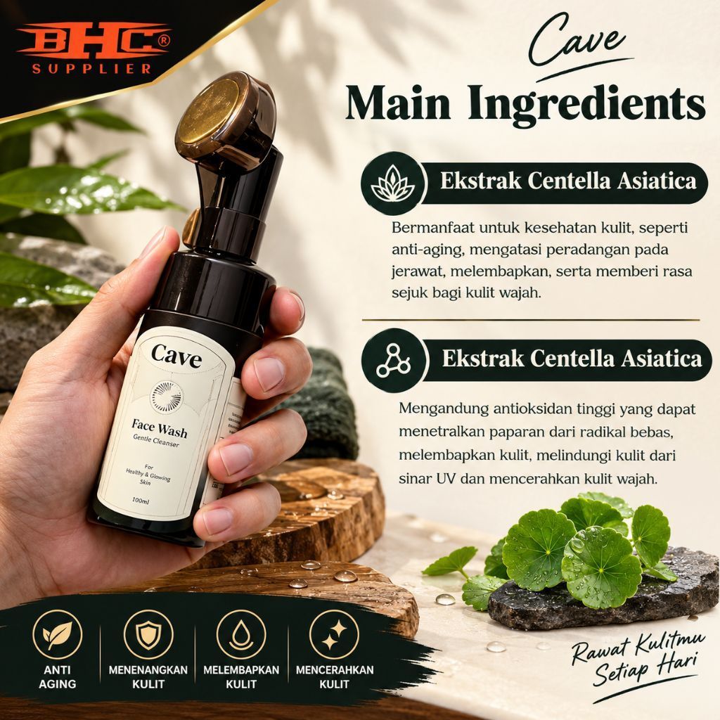 Cave Face Wash For Brightening 100ml pembersih wajah yang mampu mengangkat debu dan kotoran secara optimal, sekaligus melembapkan, menutrisi, dan membuat kulit tampak lebih cerah.
