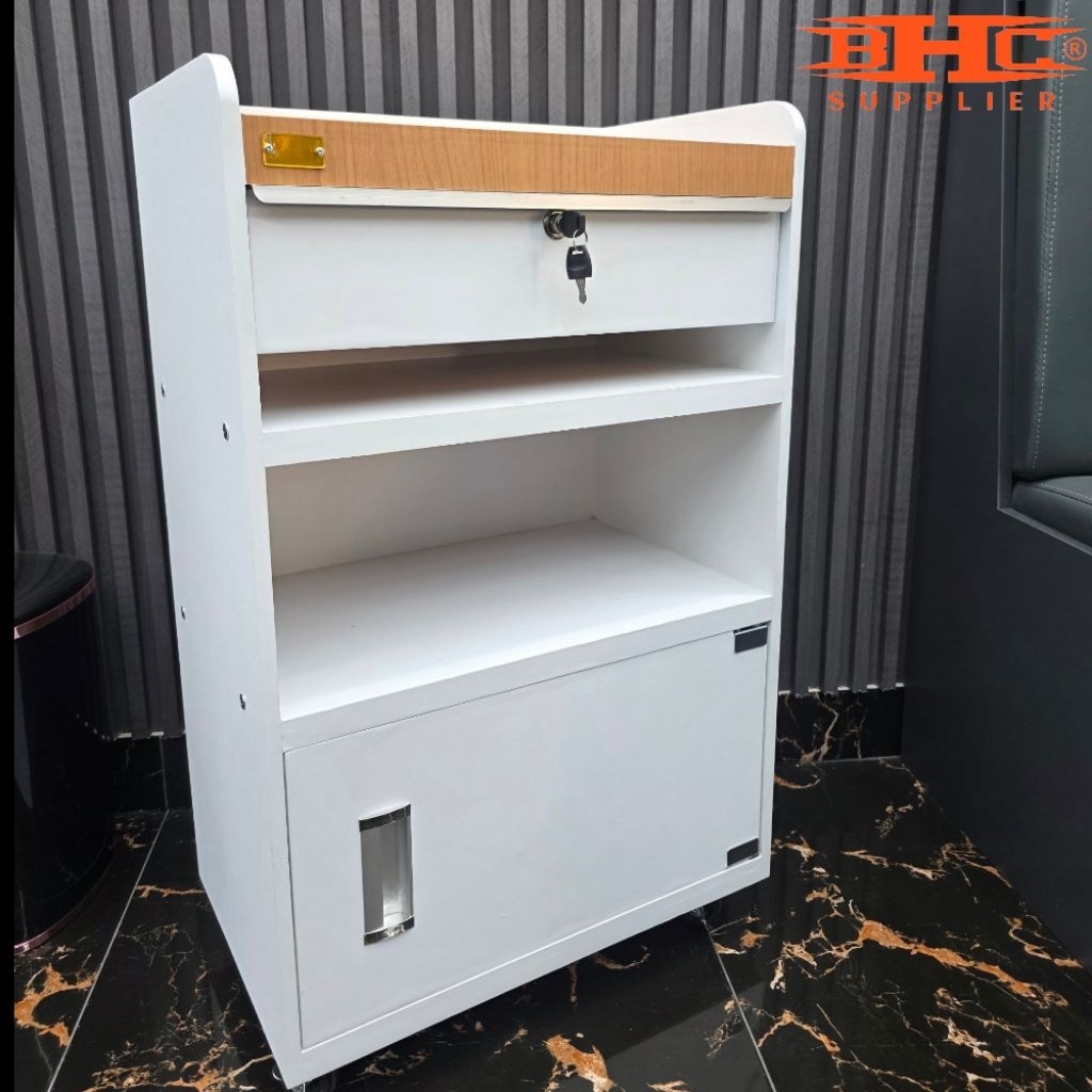 BHC H1 – Hybrid Station BHC H1 Meja Barber Minimalis Multiplek Premium Bukan Seng Meja Salon Rak Alat Cukur Barbershop Modern 1 Laci Kunci Roda Rem Hairdryer Holder Kuat Awet Anti Air Anti Gores Desain Simple Profesional — foto 2