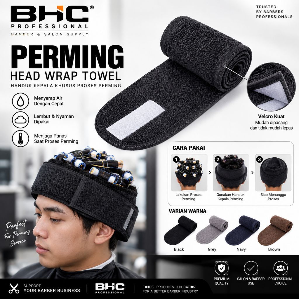 Perming Head Warp Handuk Kepala Perming Barber Premium Hitam Hair Wrap Towel Velcro Microfiber Handuk Perming Barber Salon Profesional Penutup Kepala Perming Heat Wrap Handuk Kompres Kepala Barber Reusable Menyerap Air Cepat Aksesoris Perming Salon — foto 3