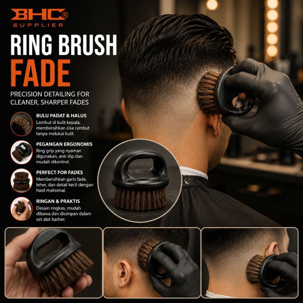 Ring Brush Fade Barber Hair Brush Pembersih Rambut Setelah Cukur Kuas Fade Brush Barber Professional Neck Duster Brush Kuas Pembersih Rambut Clipper Trimmer Ergonomis Bulu Lembut Salon Barbershop Alat Barber Premium Styling Haircut