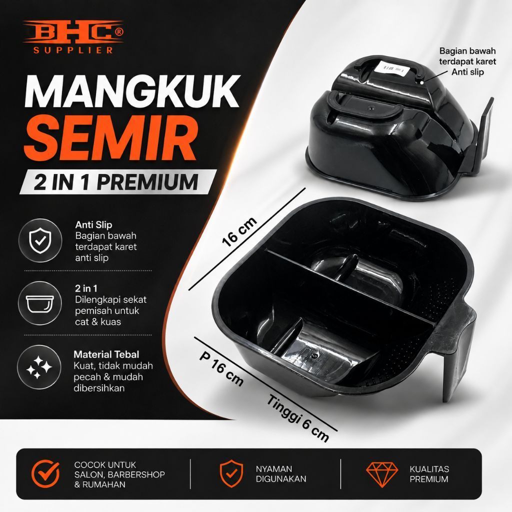 Mangkuk Semir Rambut Premium HS 42039 2 Kompartemen Anti Slip Mangkok Cat Rambut Hair Coloring Bowl Wadah Mixing Pewarna Bleaching Smoothing Treatment Profesional Salon Barbershop Hair Dye Bowl Peralatan Chemical Rambut — foto 2