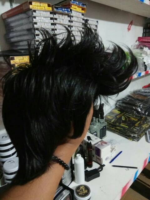 Wig rambut palsu pria pendek model korea tidak panjang wic wigg wik wek laki wanita cowok cowok — foto 5